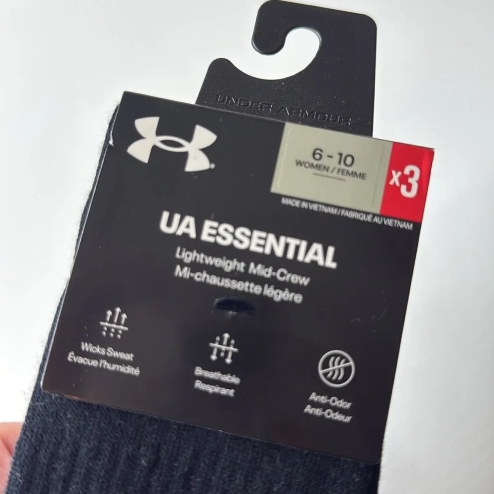 Under Armour UA Essential Mid Crew Socks 6 Pairs Size 6-10